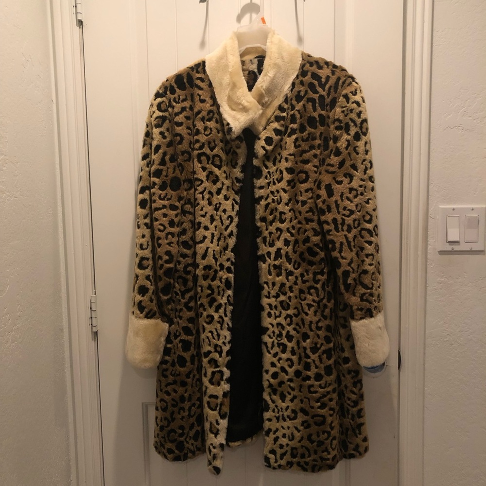 Monroe & Main Womens Cheetah Print Long Coat Sz L